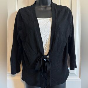 White House Black Market Black Knit Tie-Front Cardigan